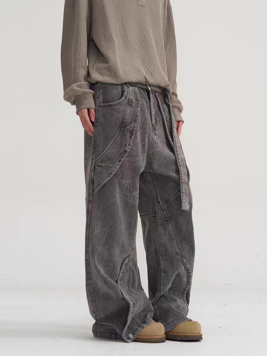Japanese Brand Wide Leg Washed Gray Denim Jeans with Strap Size US 30 / EU 46 - 3 Thumbnail