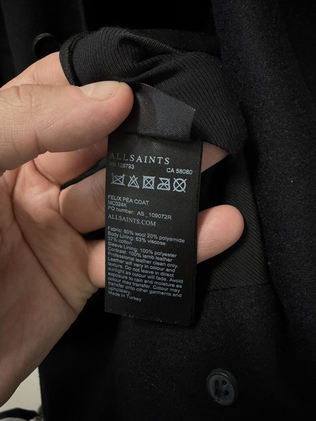 Allsaints AllSaints Felix Double Breasted Lamb Leather Trim Peacoat Size US L / EU 52-54 / 3 - 16 Thumbnail