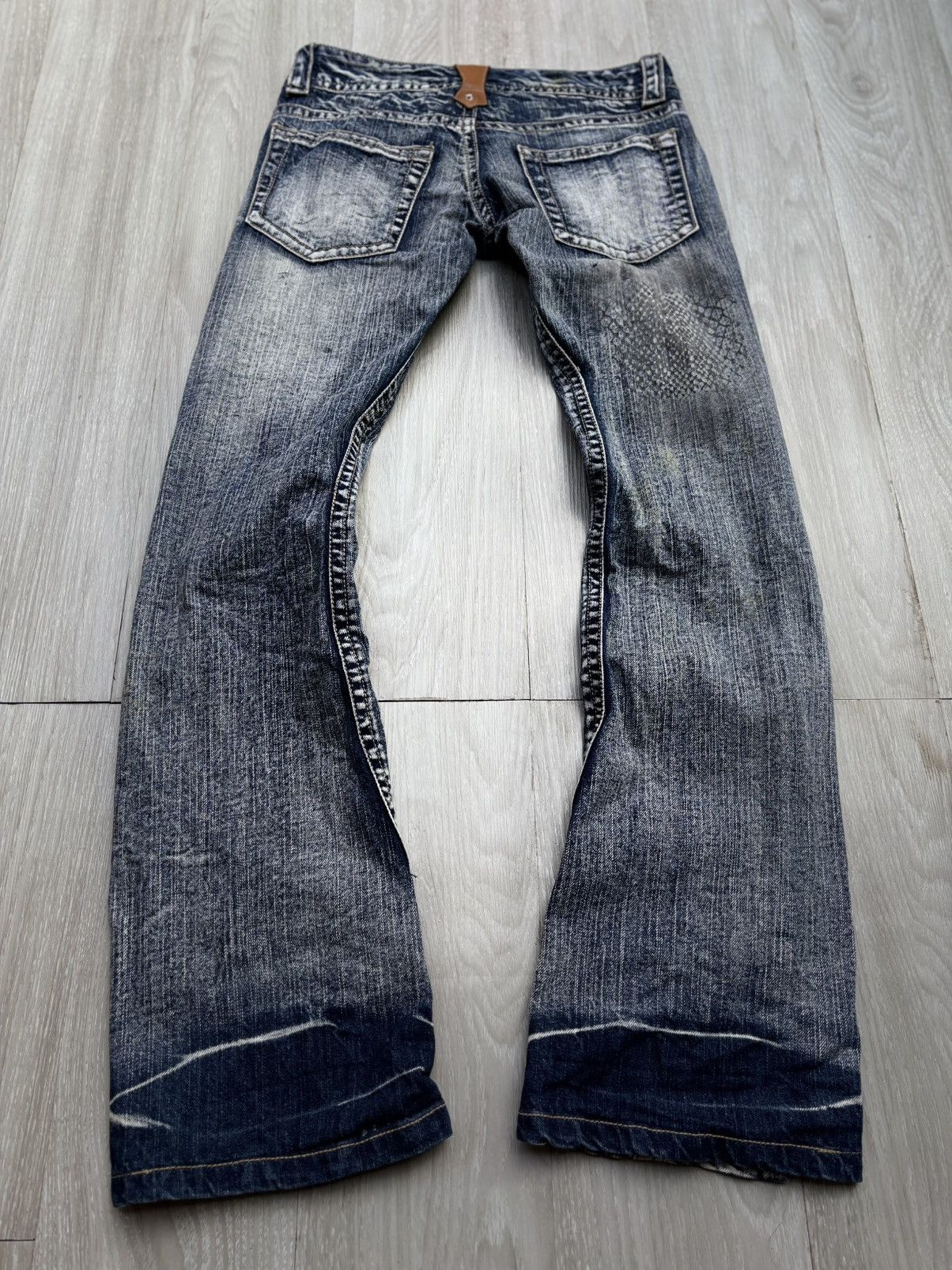 Japanese Brand ORIRIN leather lace up flare jeans Size US 27 - 5 Thumbnail