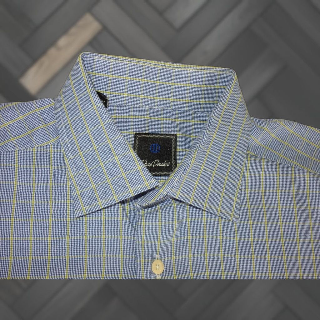 David Donahue VINTAGE David Donahue Men's Dress Shirt Size 16.5 Blue Plaid Cotton Long Sleeve 90s Mens Size 42R - 1 Thumbnail