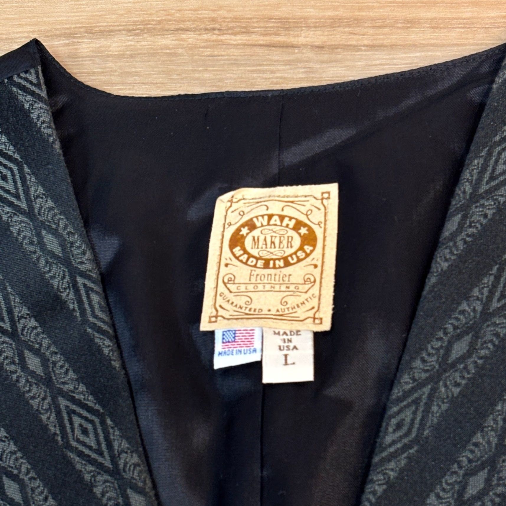 Vintage VINTAGE Wah Maker Frontier Mens Vest Black Striped Diamond Pattern Adjustable Waist L Regular Size L USA Men's Vest Size US L / EU 52-54 / 3 - 3 Thumbnail