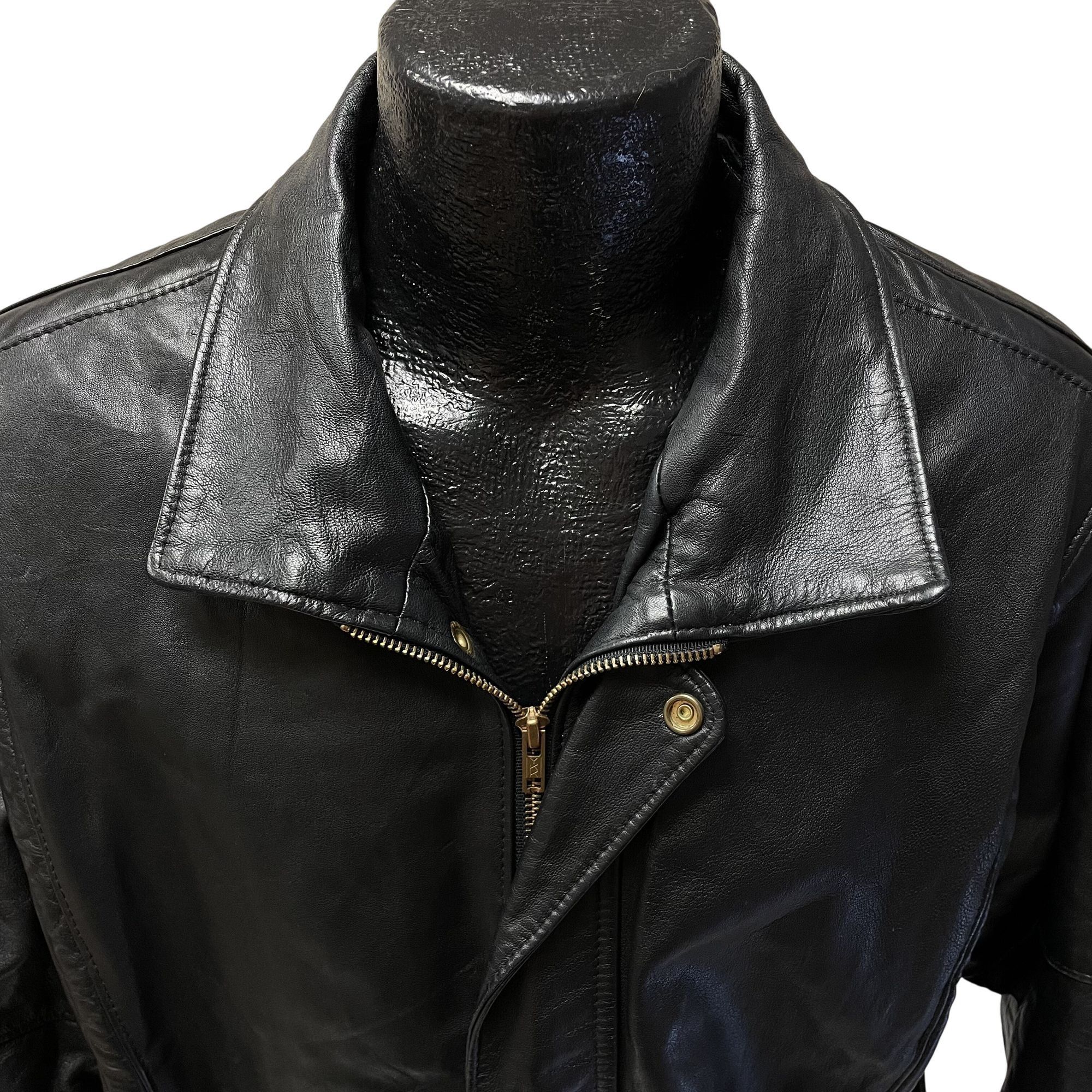 Other 80 90’s Black Leather BOMBER MOTORCYCLE BIKER Jacket 46 L Size US XL / EU 56 / 4 - 2 Thumbnail