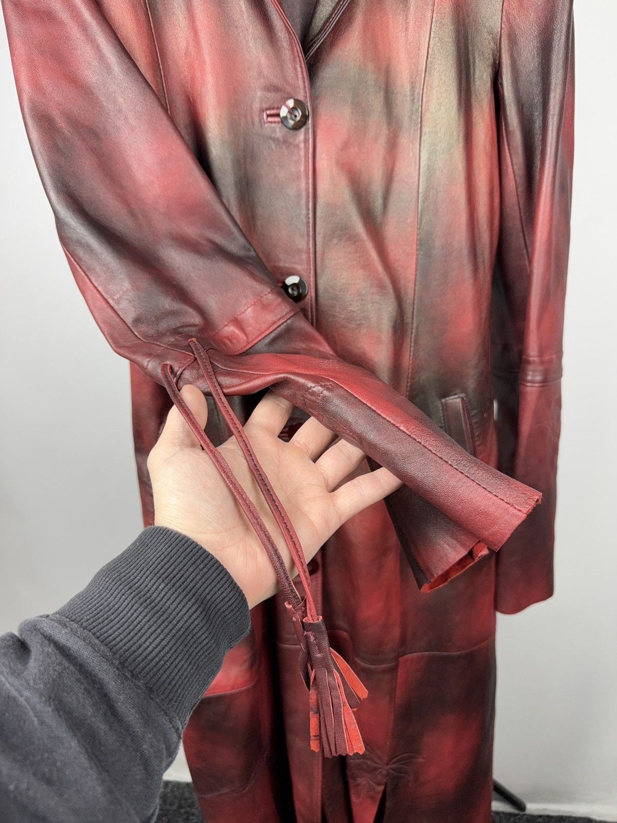 Japanese Brand 90s Y2K Avant-Garde Leather Coat Red Gradient Japan Western Size S / US 4 / IT 40 - 5 Thumbnail