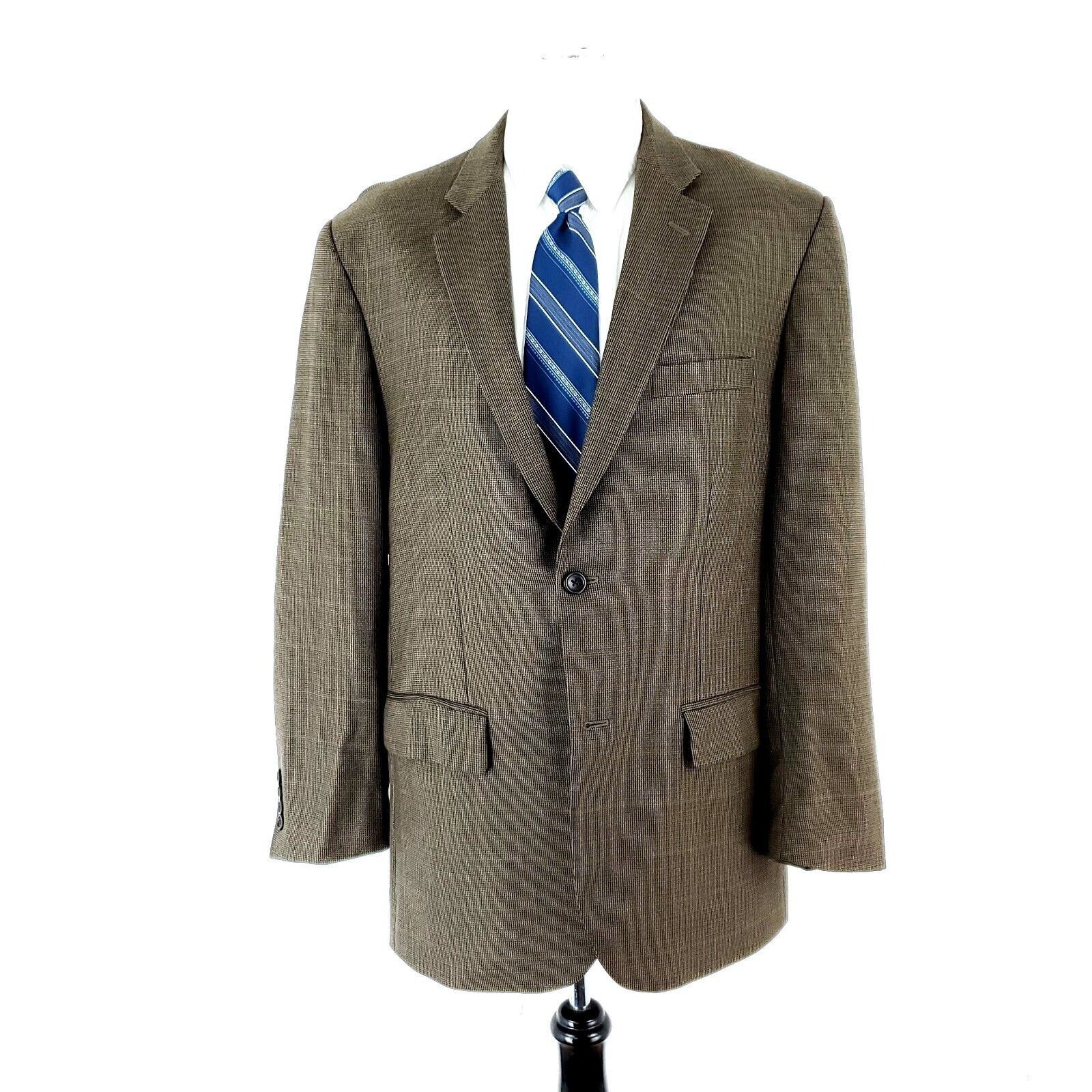 Joseph & Feiss Joseph & Feiss Gold Wool 2 Button Sport Coat 44R Brown Check Size 44R - 3 Thumbnail