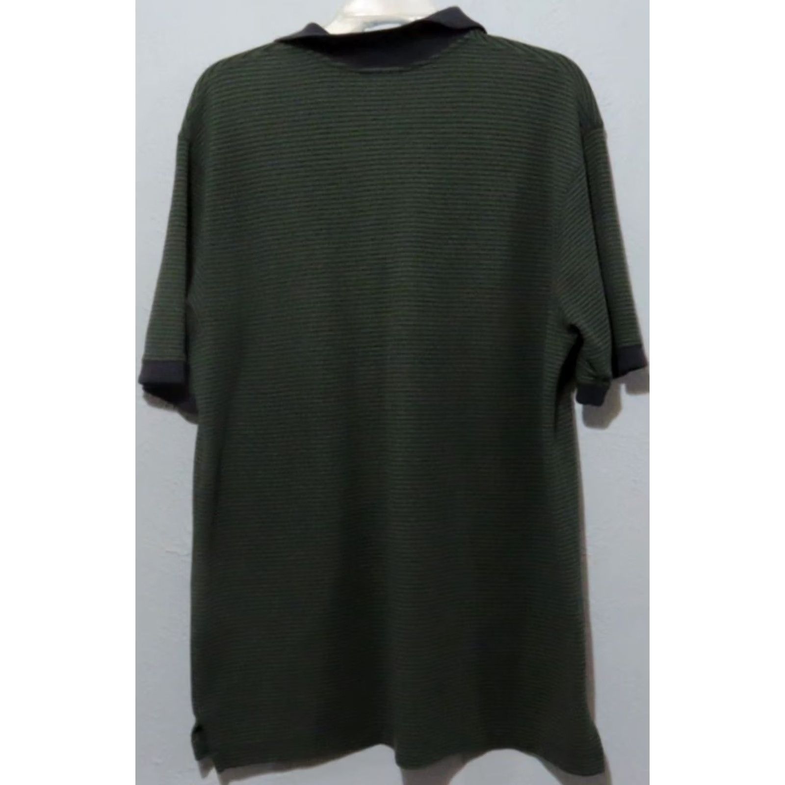 Vintage LL. Bean Men's XL-Tall Green Black Striped Short Sleeve Polo Shirt Size US XL / EU 56 / 4 - 6 Thumbnail