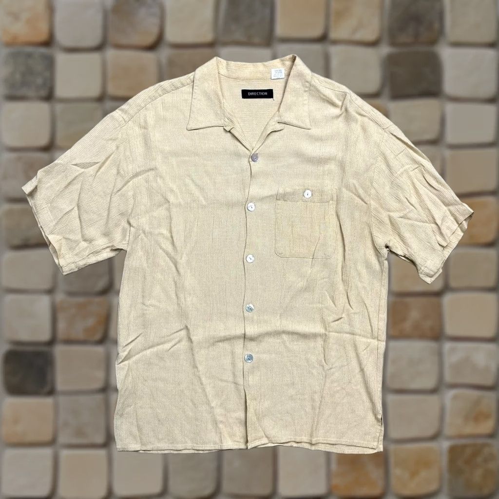 Vintage VINTAGE Direction Shirt Button-Up Camp Collar Short Sleeve Yellow Cream Size L Mens Size US L / EU 52-54 / 3 - 1 Thumbnail