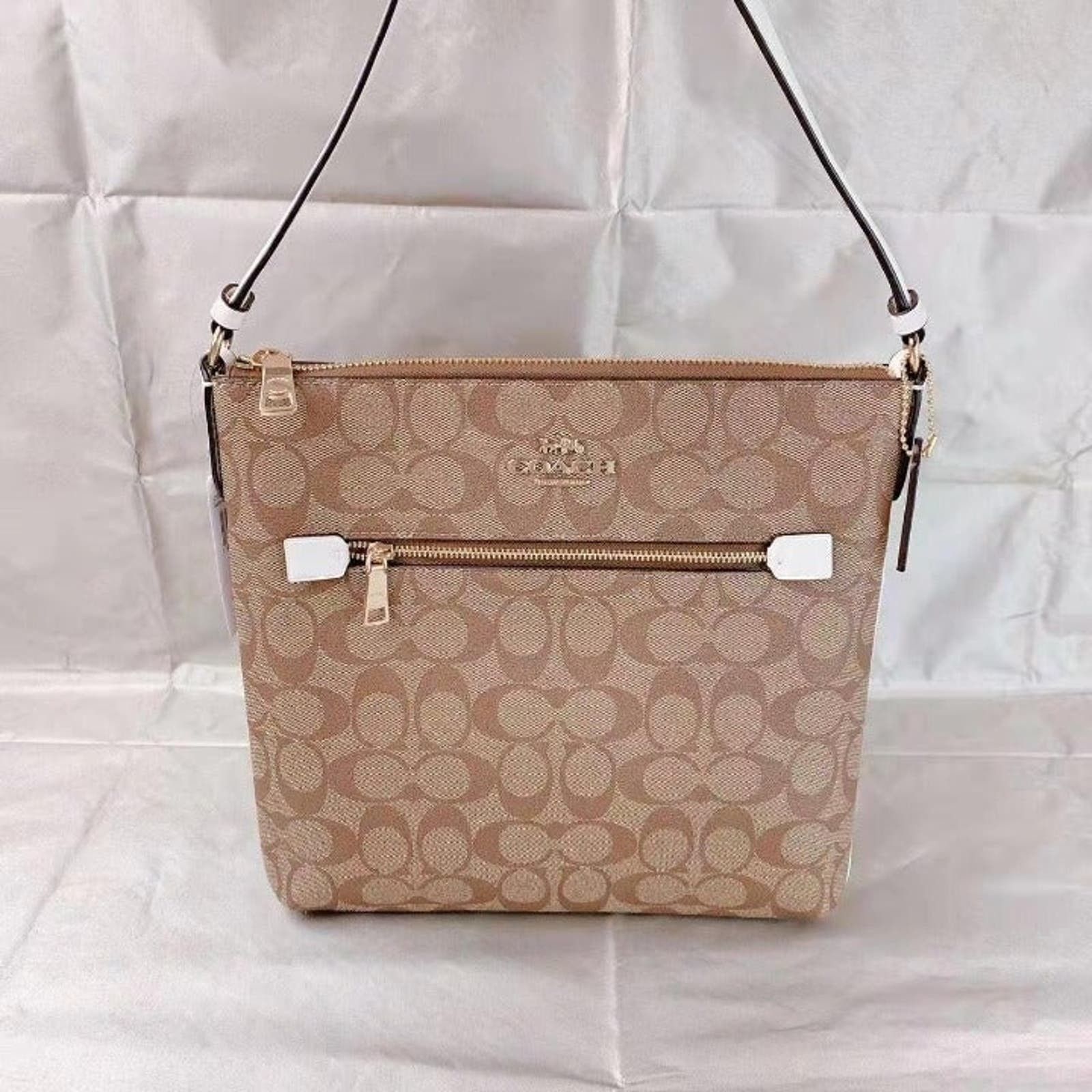 image of Coach C1554 Womens Rowan File Bag In Sig In Khaki Chalk in White