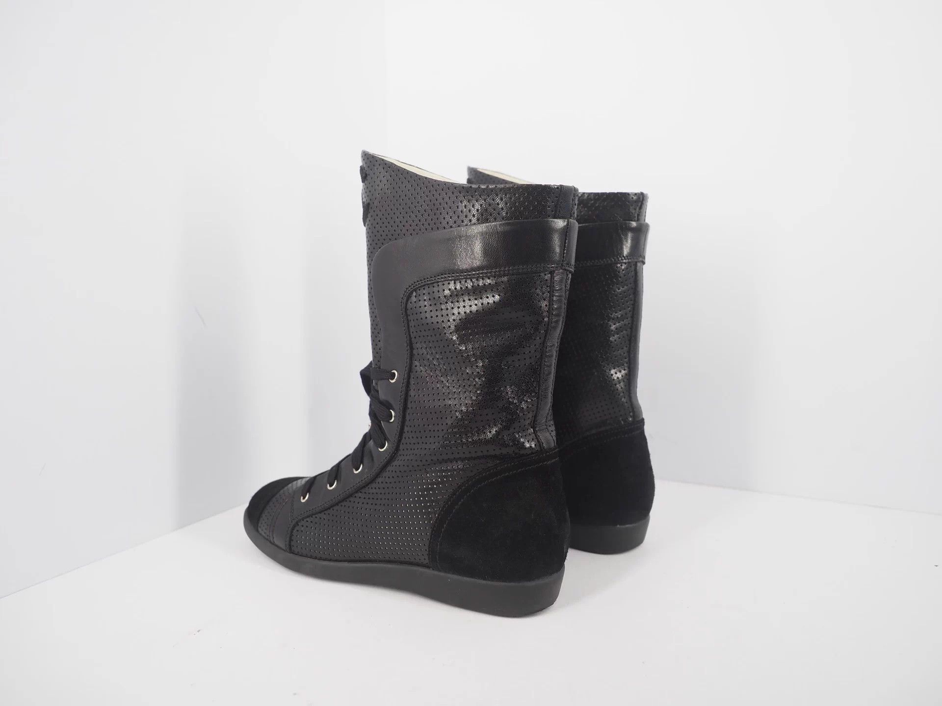 Chanel CHANEL Black Suede Perforated Boots, Size 37.5 Size US 7 / IT 37 - 2 Thumbnail
