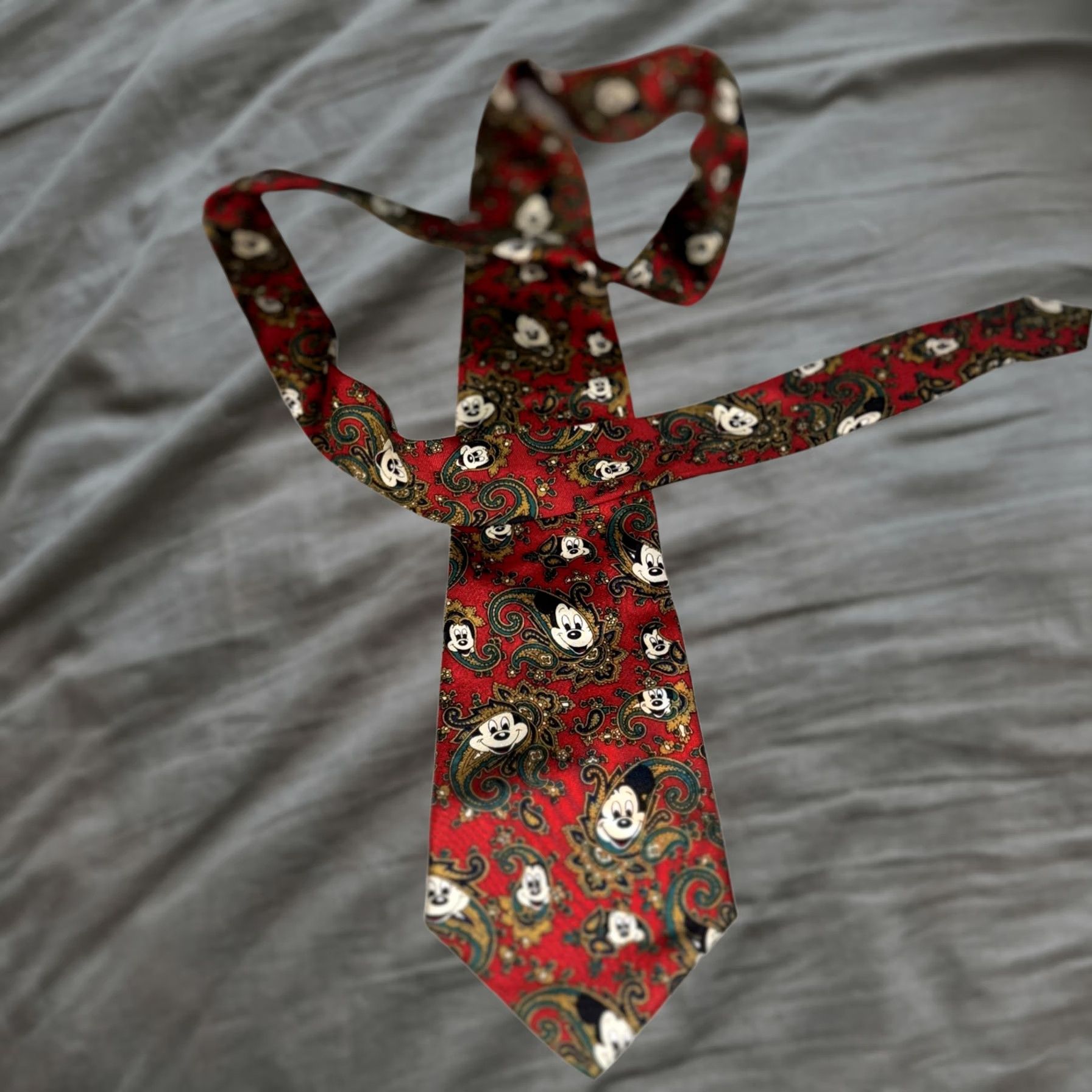 Disney VINTAGE Disney Mickey Mouse Tie Mens Classic Red Paisley Silk Necktie 90s Hand Made Size ONE SIZE - 1 Thumbnail