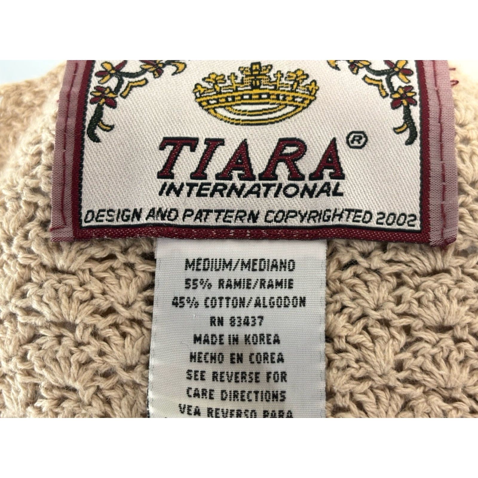 Vintage VINTAGE Tiara International Crochet Sweater Women’s Sz Medium Open-Knit Bohemian Bell Sleeve 90s Tan Women Size M / US 6-8 / IT 42-44 - 8 Thumbnail