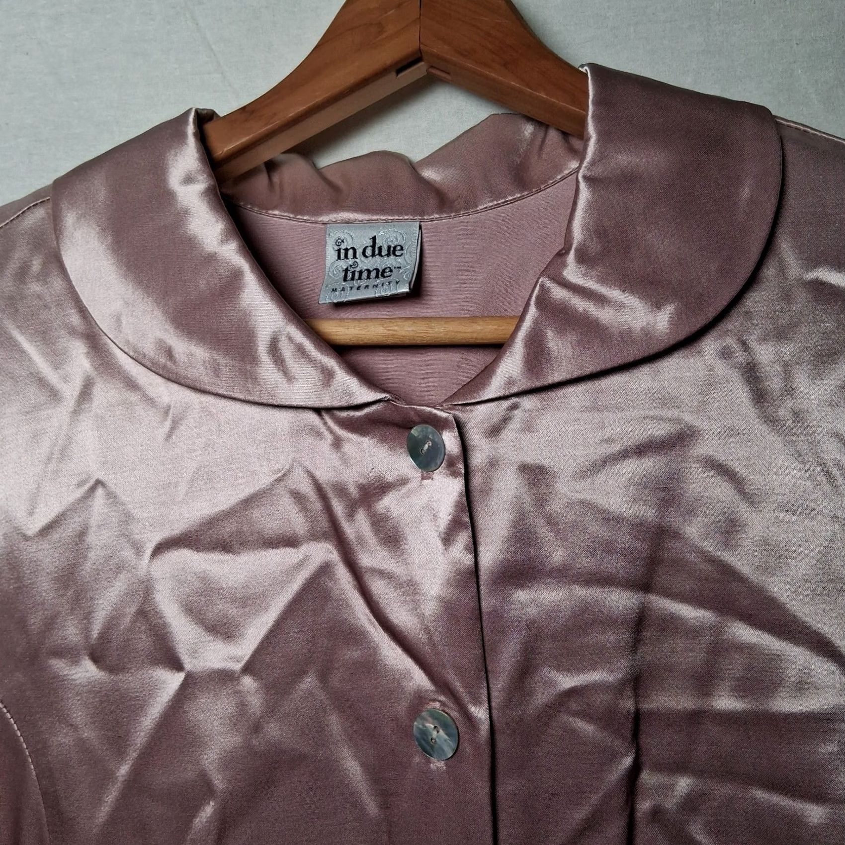 Vintage In Due Time Maternity Shirt Women M Iridescent Mauve Maroon Long Slv Satin Size M / US 6-8 / IT 42-44 - 3 Thumbnail