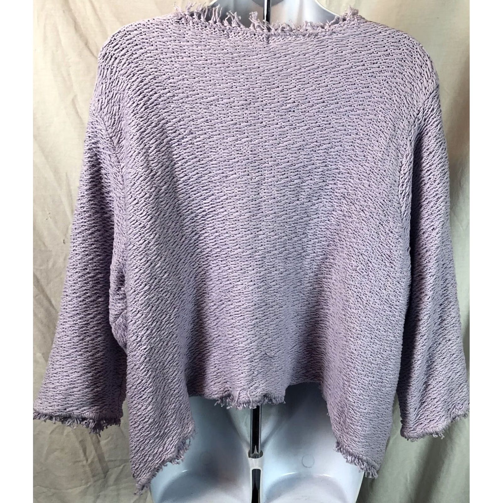 Vintage Roz & Ali Sweater 3X purple Chunky Crochet 3/4 sleeve Fringe Cottage Coquette Size XXL / US 16-18 / IT 52-54 - 3 Thumbnail