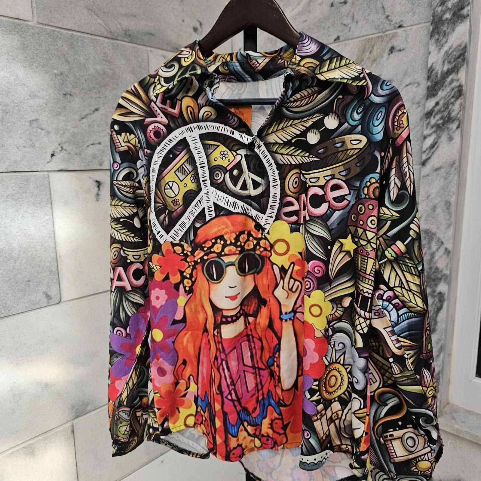 Other Women's Multi Colored Psychedelic Hippie Shirt Size L / US 10 / IT 46 - 4 Thumbnail