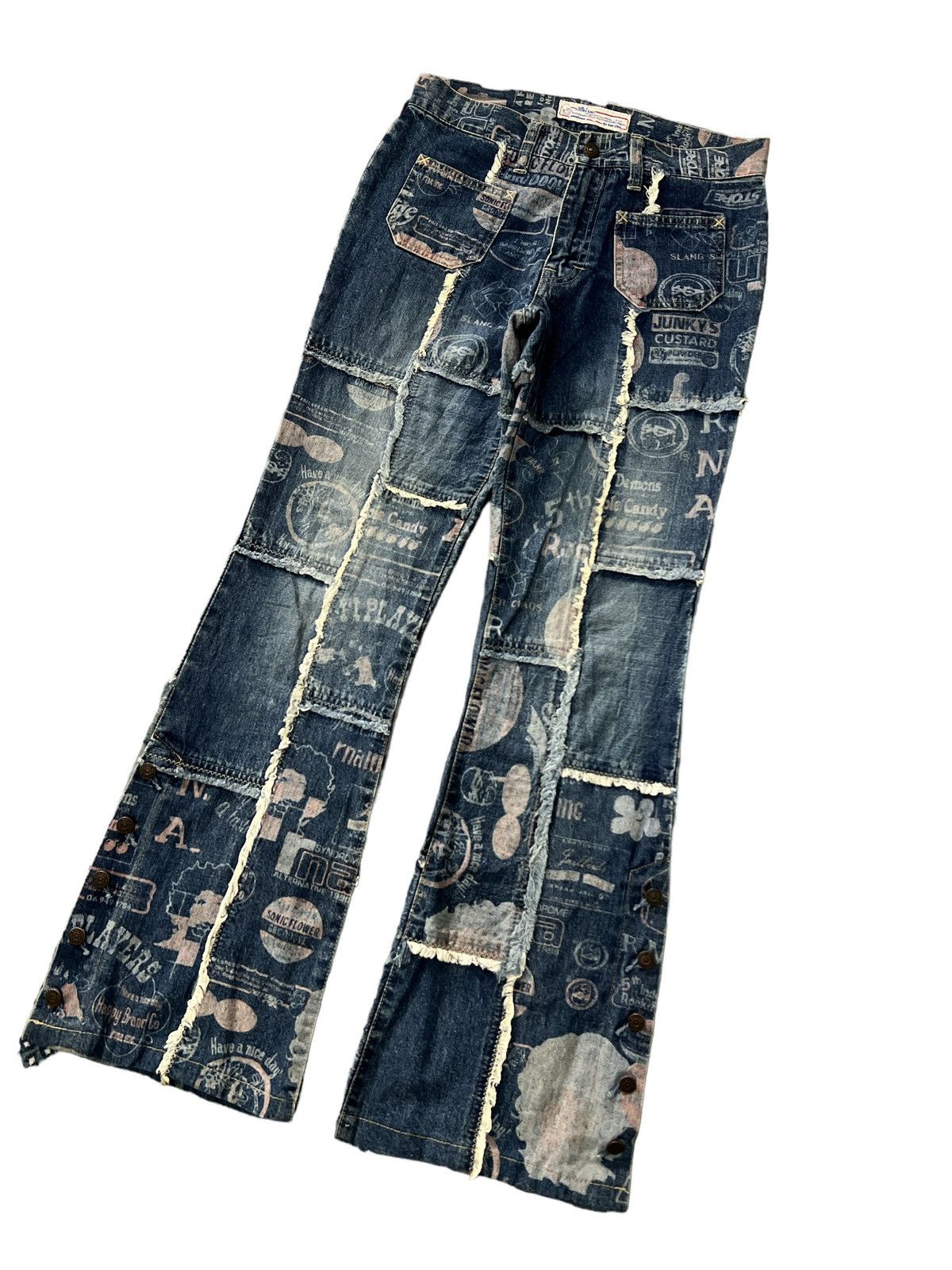 If Six Was Nine FLARED💥RNA PATCHWORK DISTRESSED DENIM PANT Size US 28 / EU 44 - 3 Thumbnail