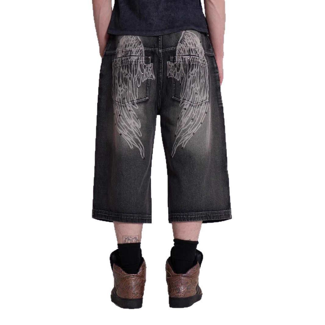 Japanese Brand Retro gradient printed wide leg denim shorts Size US 32 / EU 48 - 5 Thumbnail