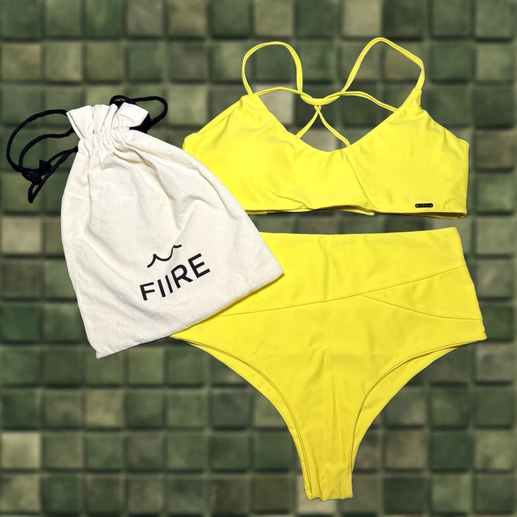 Vintage Fiire Bikini Woman’s Lemon Yellow High-Waisted Racerback Firelight Brand New M Yellow Womens Swim N/A Size ONE SIZE - 1 Thumbnail