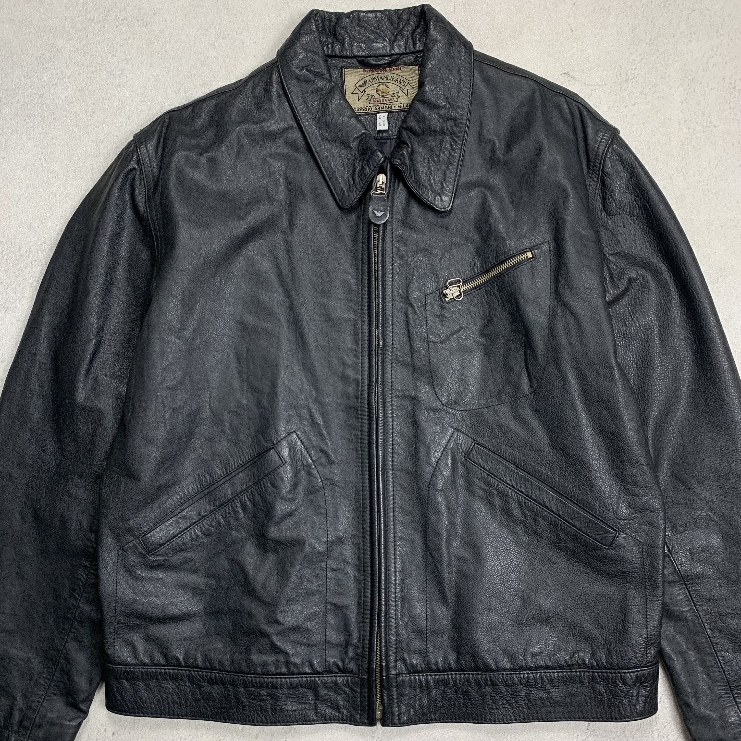 Armani Vintage Armani Jeans Leather Jacket Size US L / EU 52-54 / 3 - 3 Thumbnail
