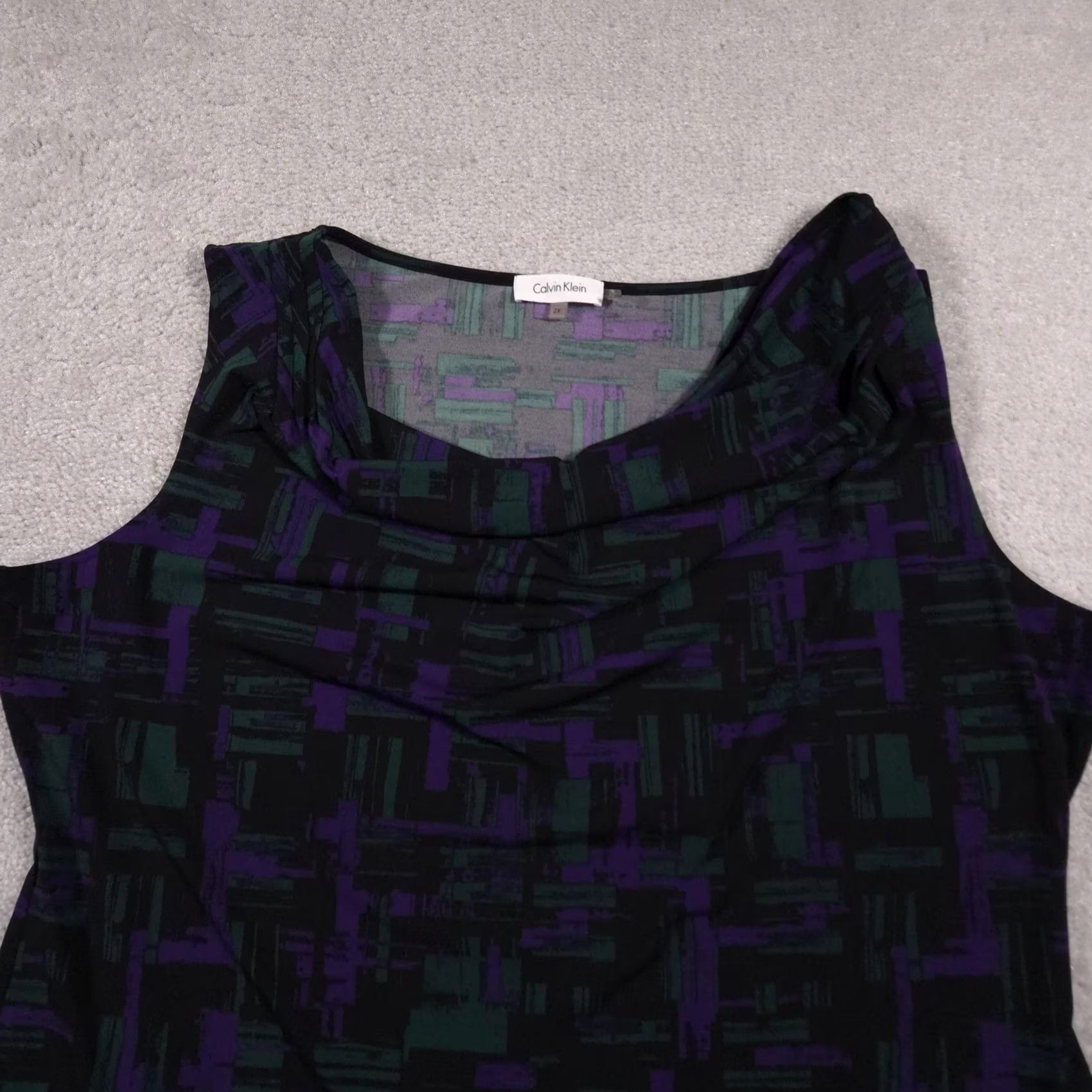 Calvin Klein Calvin Klein Top Womens 2X Black Purple Green Cowl Neck Sleeveless Blouse Size XXL / US 16-18 / IT 52-54 - 3 Thumbnail