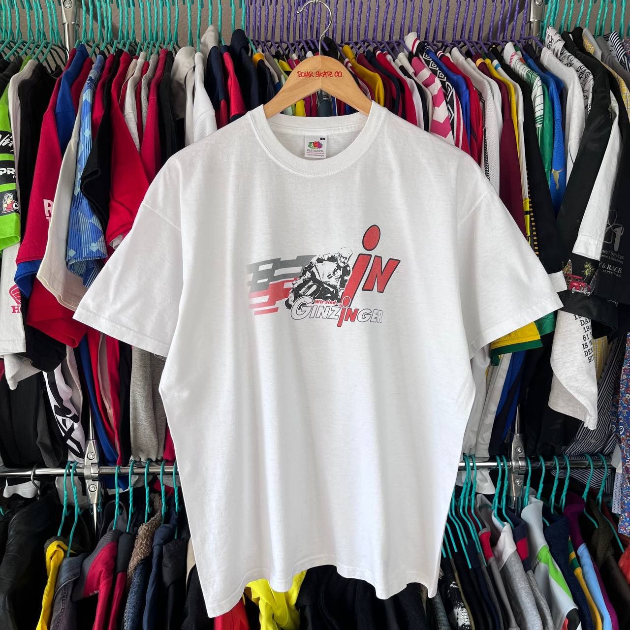 Vintage Vintage Motorcycle Racing Biker Ginzinger White Tshirt Size US L / EU 52-54 / 3 - 2 Thumbnail