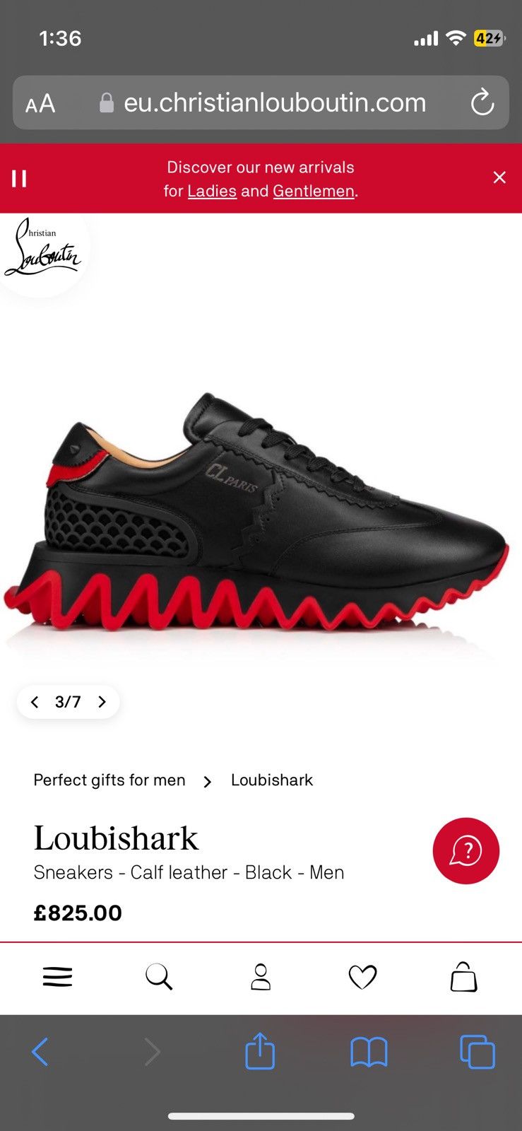 Christian Louboutin Loubishark Sneakers Calf Leather Worn Once Mens CL Paris Size US 9.5 / EU 42-43 - 3 Thumbnail