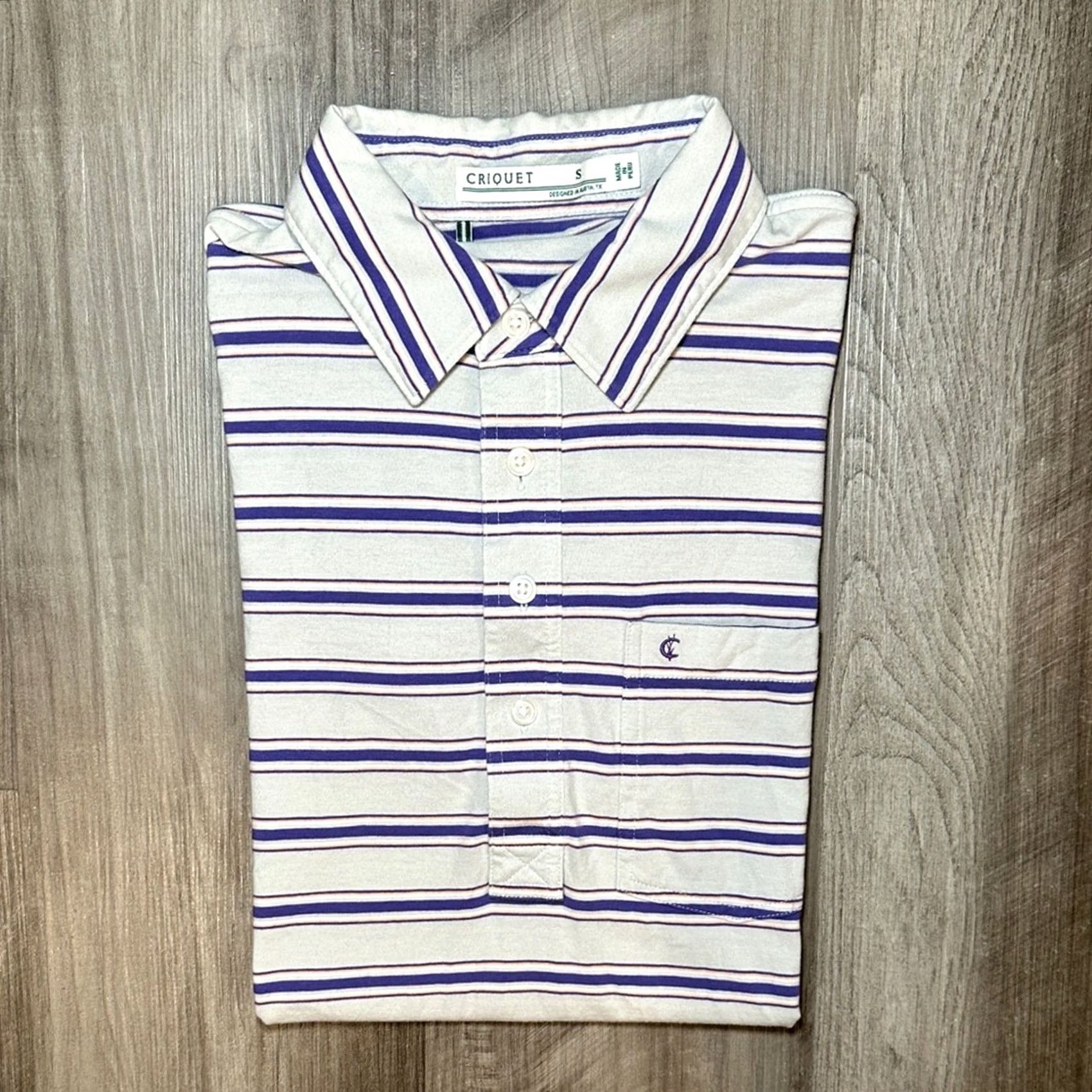 Vintage Criquet Mens S Gray Pima Cotton Stretch Striped Pocket Polo Size US S / EU 44-46 / 1 - 2 Thumbnail