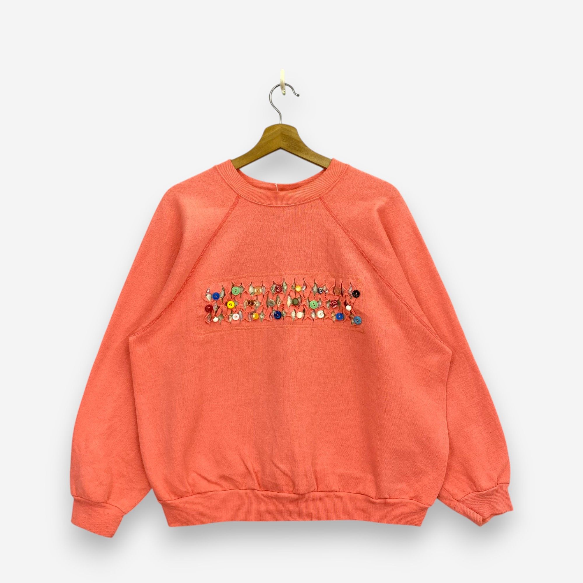 Vintage Vintage 80s Trend Basics Sweater Button Motif Sweatshirt Size US L / EU 52-54 / 3 - 1 Thumbnail