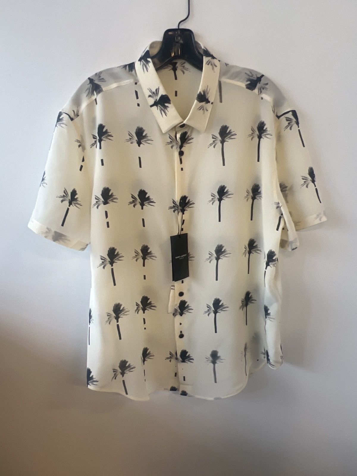 image of Saint Laurent Paris Saint Laurent Palm Print Shirt in Off White, Men's (Size Small)