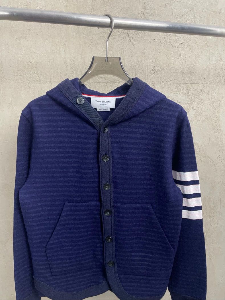 Thom Browne Thom browne Dark blue striped wool hooded button jacket 250 Size US S / EU 44-46 / 1 - 3 Thumbnail