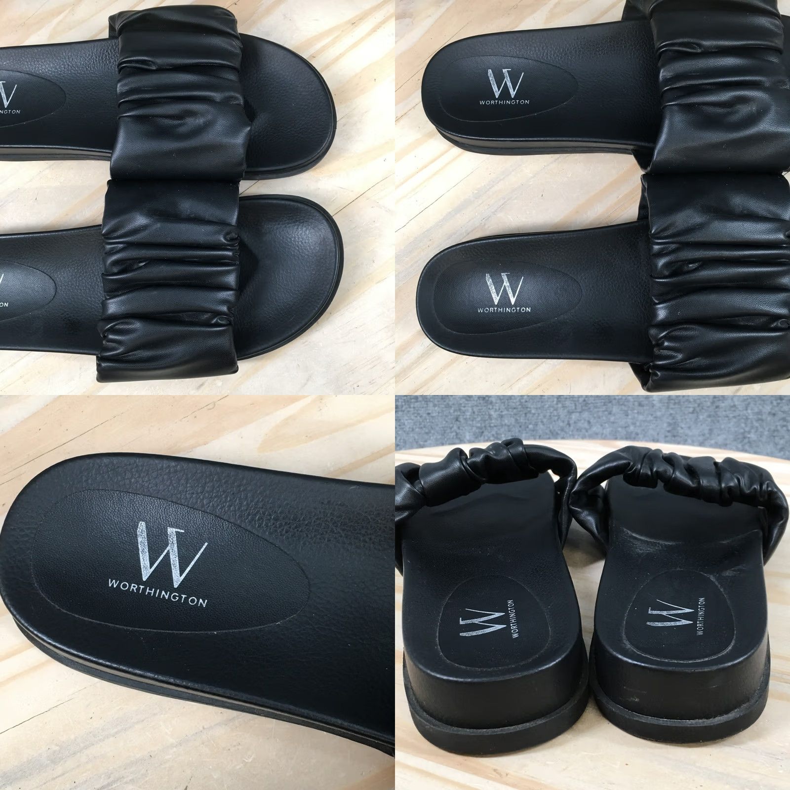 Worthington Worthington Sandals Womens 8.5 M Wor Ginser Ruched Slide Black Slip On Comfort Shoes Size US 9 / IT 39 - 8 Thumbnail