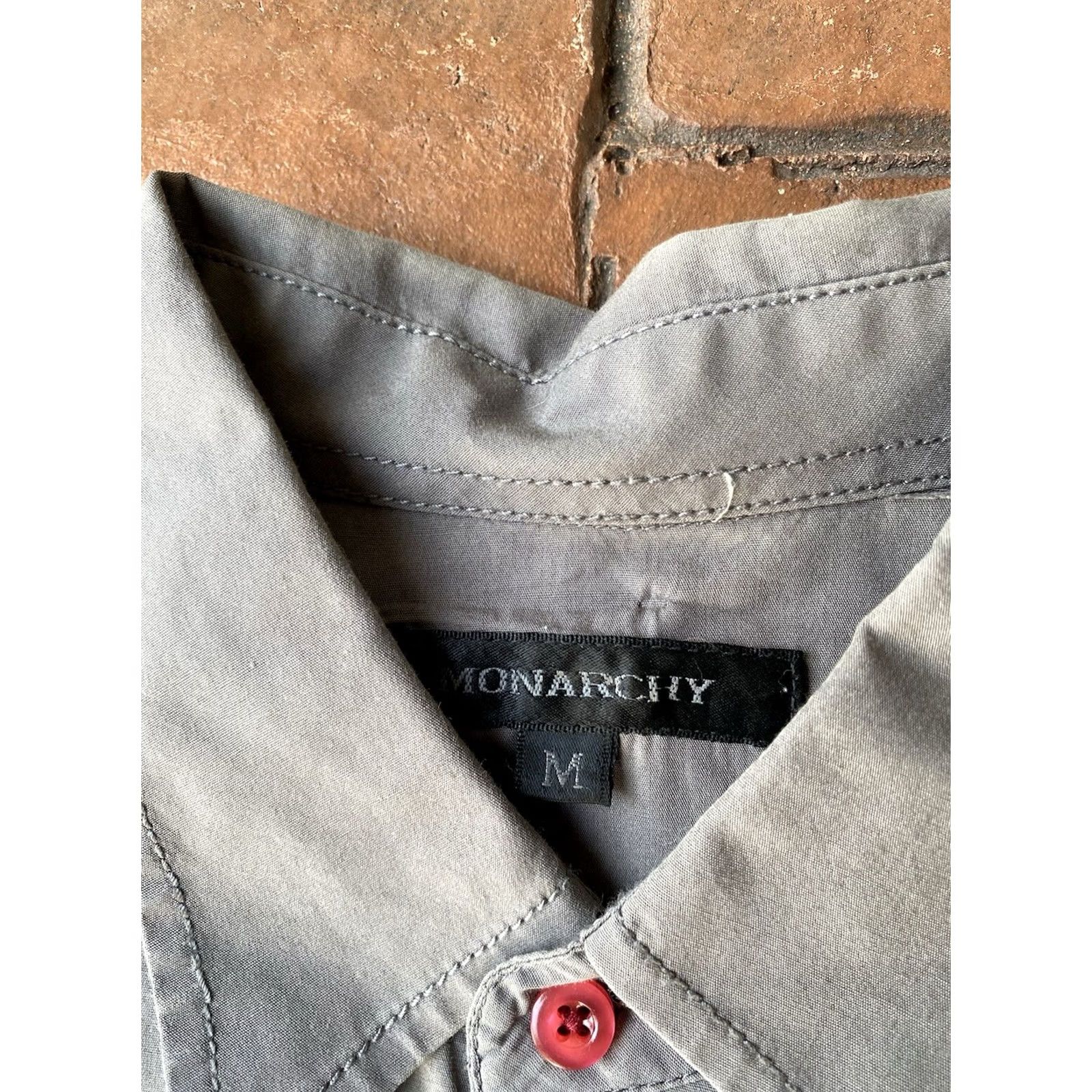 Vintage VINTAGE Monarchy Shirt Snap Long Sleeve Button-Up Collared Gray M Embroidered Grunge Y2K Western Streetwear Mens Size US M / EU 48-50 / 2 - 2 Thumbnail