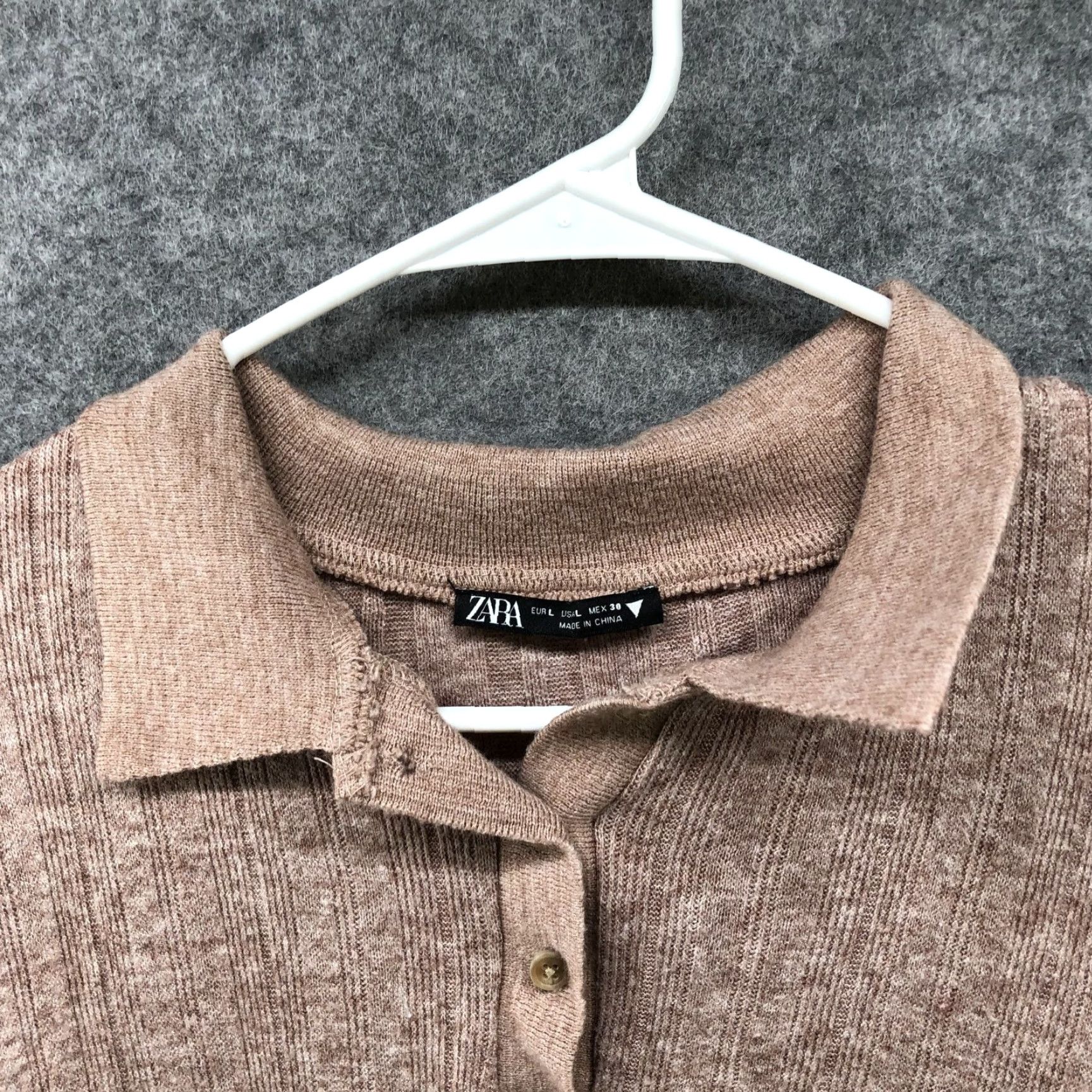 Zara Zara Lightweight Polo Sweater Womens L Light Brown Collared Ribbed Soft Knit Pullover Casual Fall Winter Women's L Brown Lightweight Polo Sweater Zara Size L / US 10 / IT 46 - 6 Thumbnail
