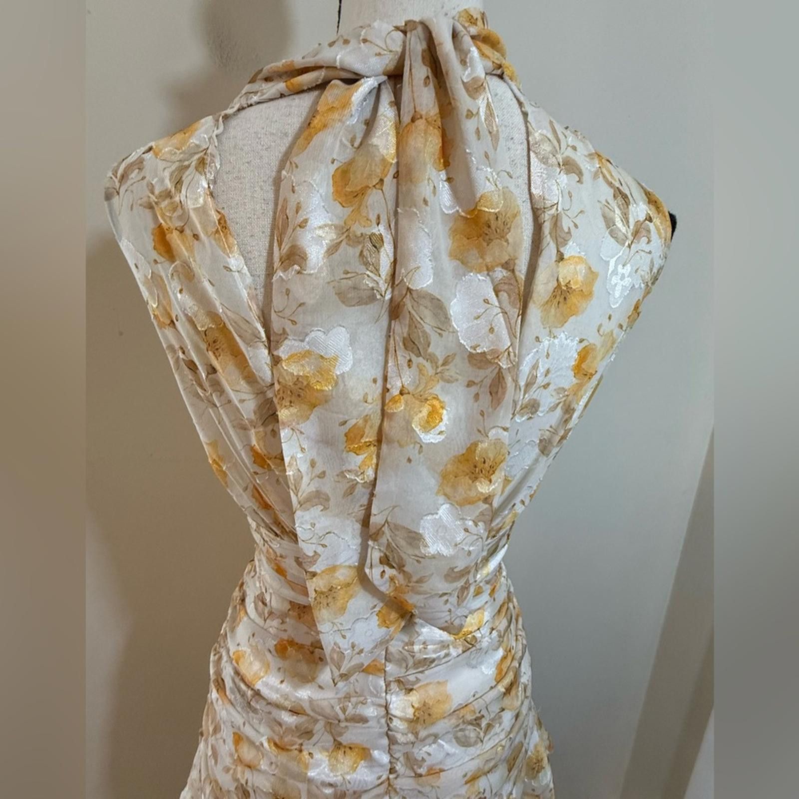Other Mika Gala Bollywood floral mini dress cream yellow tan SZ 8 Size M / US 6-8 / IT 42-44 - 4 Thumbnail