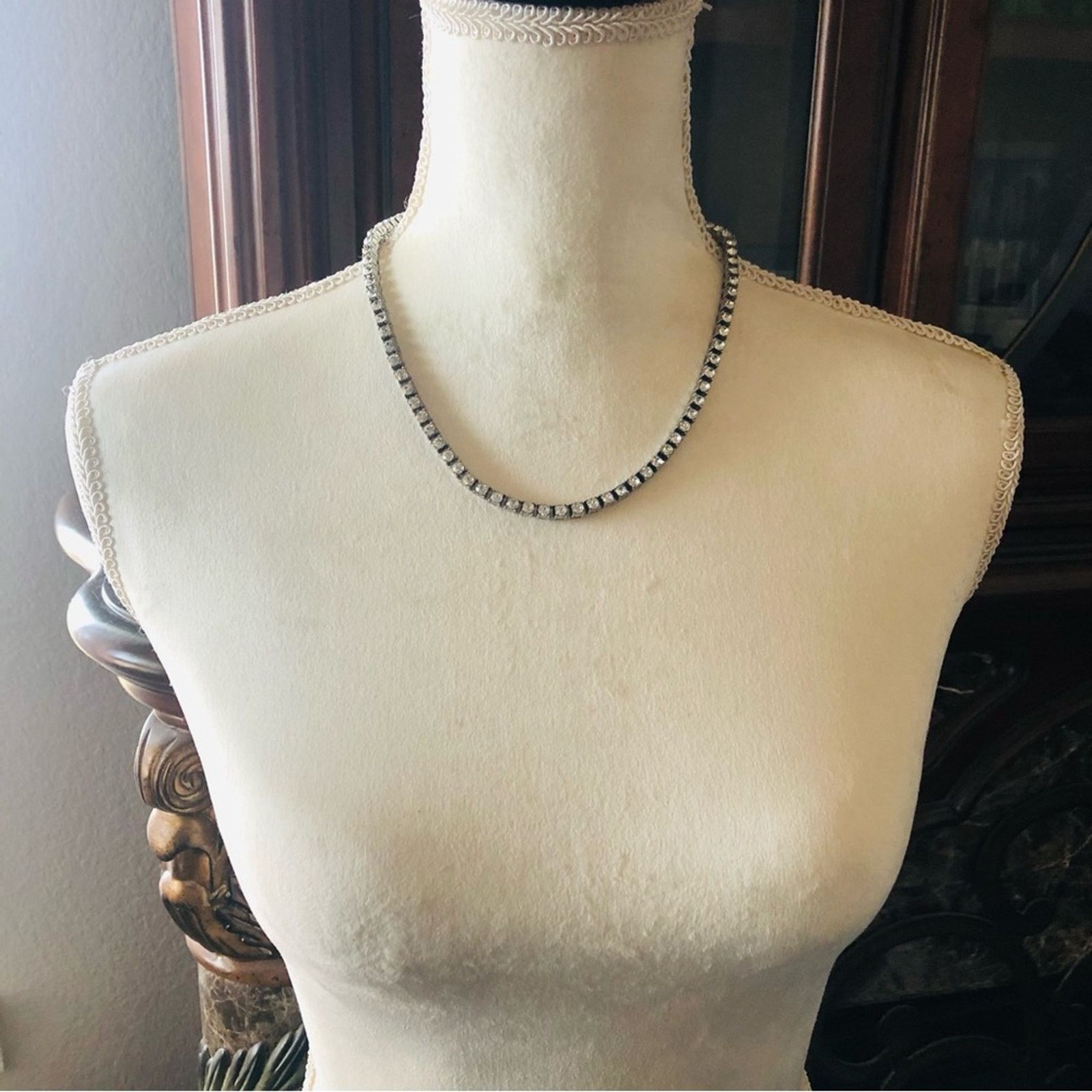 Jewelry Tennis prong set clear glass stone silver plated necklace Size ONE SIZE - 9 Thumbnail