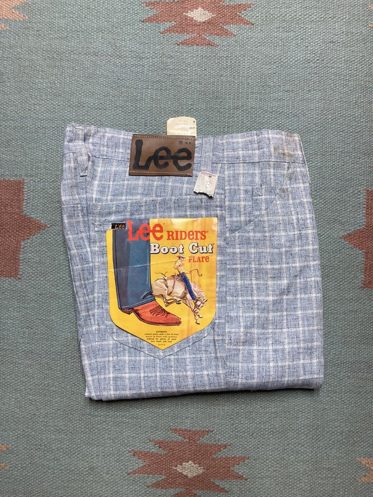 Lee × Vintage VTG 70s lee boot cut flare pants plaid DEADSTOCK sz 16 28x34 Size US 28 / EU 44 - 1 Thumbnail