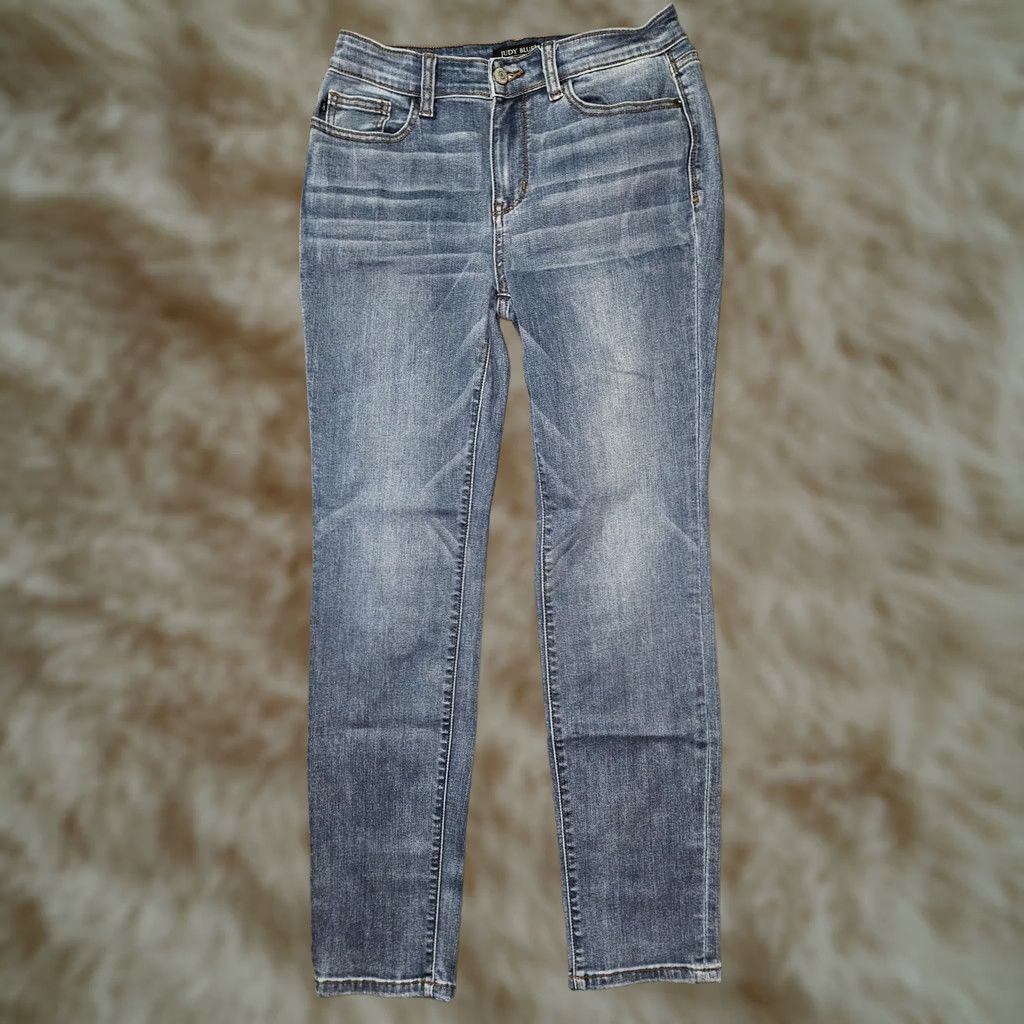 Denime Judy Blue Jeans Womens 7 28 Blue Straight Fit Distressed Stretch Denim JB92595MD Jeans 5-Pocket Logo Pocket Womens Blue Straight Fit Jeans Size 28" / US 6 / IT 42 - 1 Thumbnail