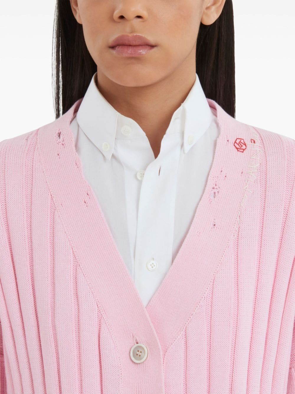 Marni o1f1d3z0725 Distressed Cropped Cotton Cardigan in Pink Size XL / US 12-14 / IT 48-50 - 5 Thumbnail