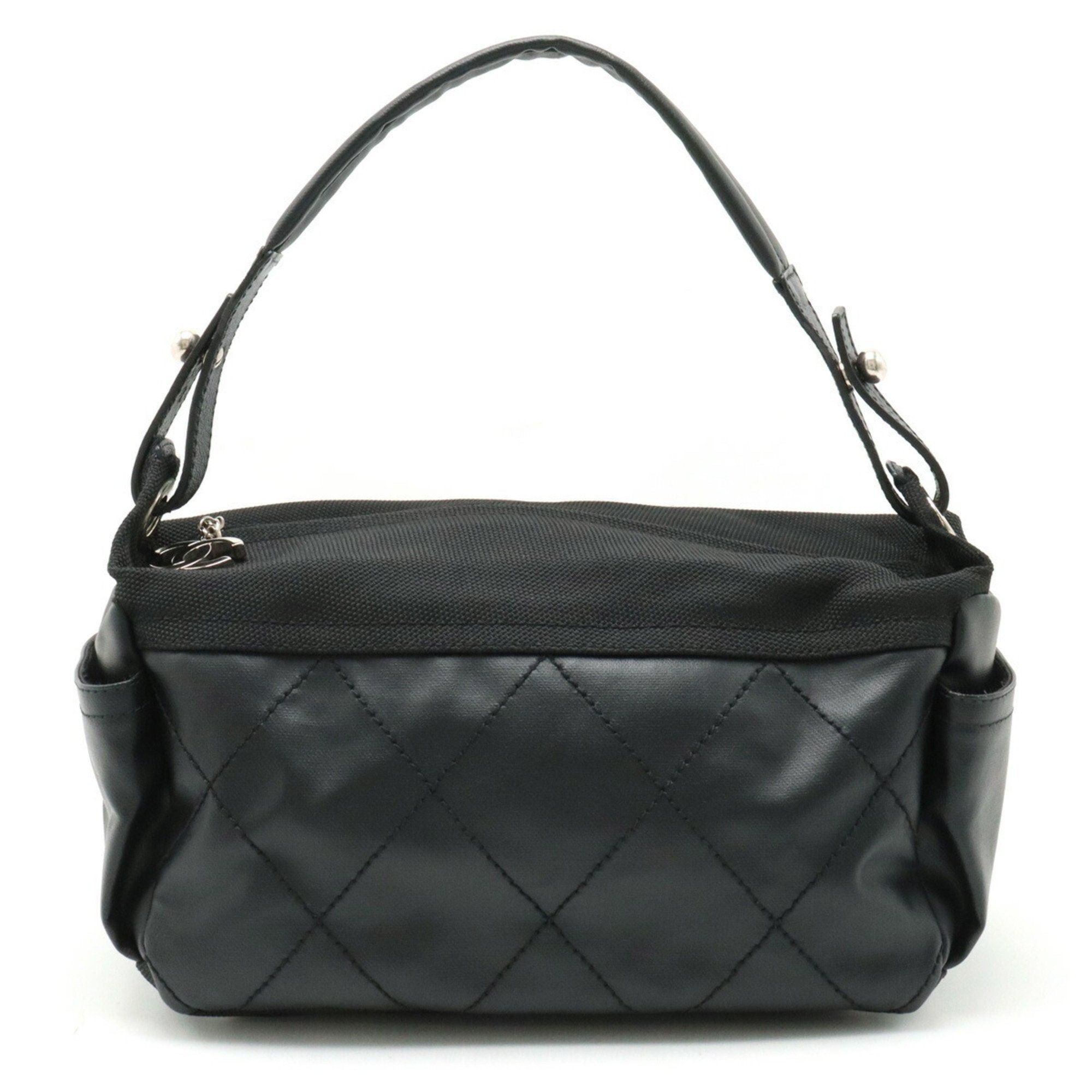 image of Chanel Paris Biarritz Shoulder Bag Coated Canvas Black A34205, Women's