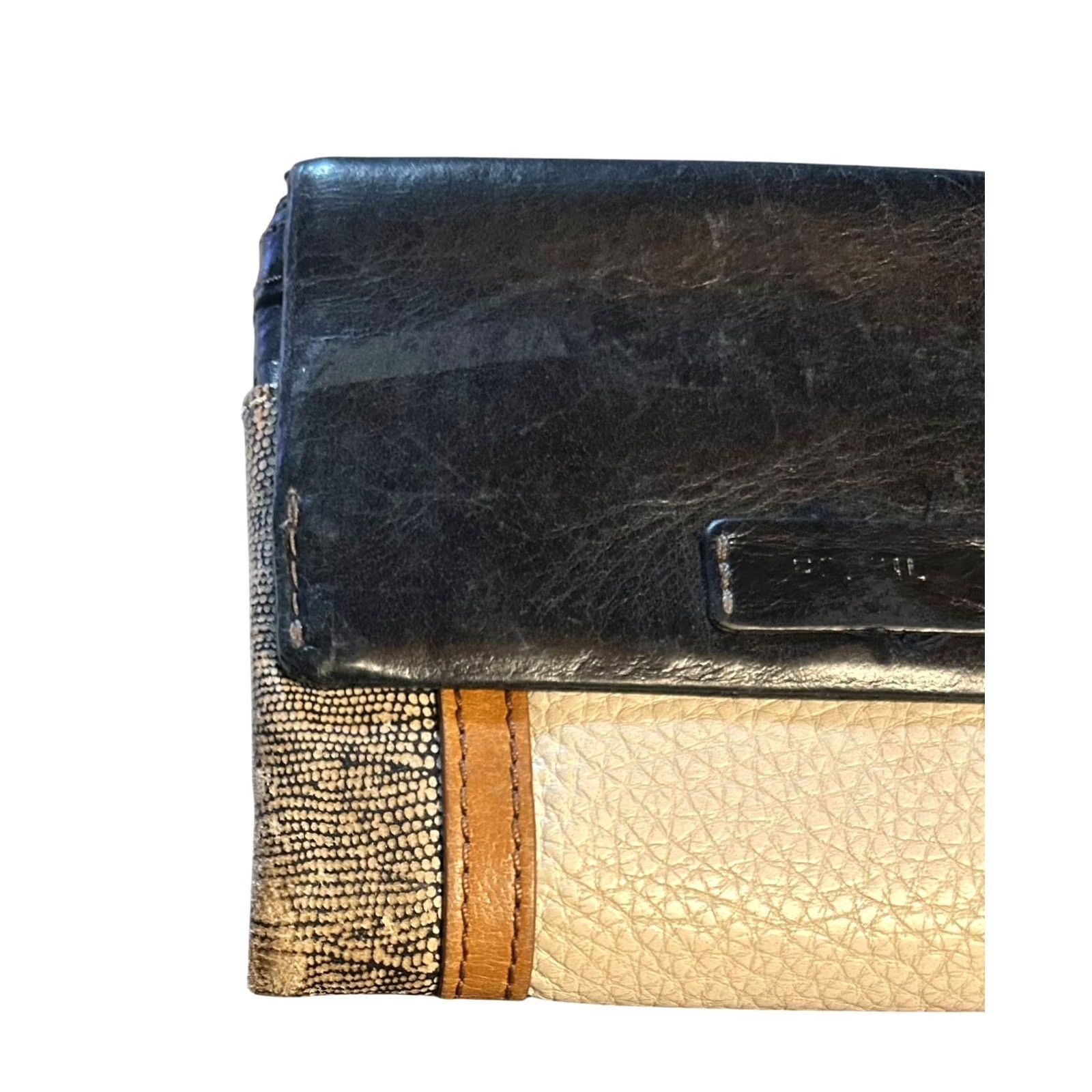 Fossil Fossil Ellis Multi Patchwork Leather Black Brown Cream Wallet Women's Worn Read Size ONE SIZE - 3 Thumbnail