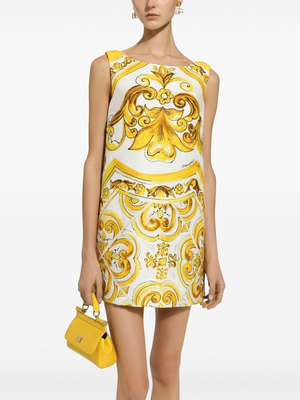 o1s22i1n1024 Mini Brocade Dress in White & Yellow