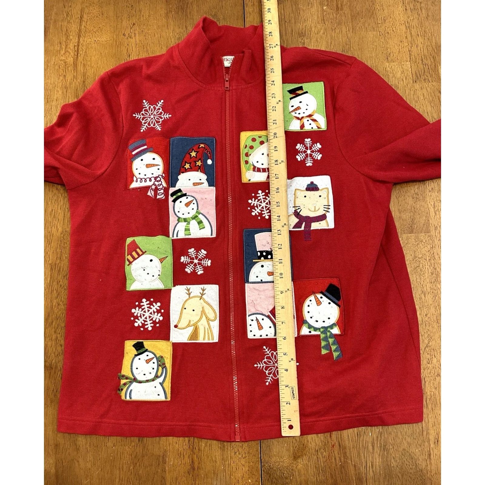 Vintage ONQUE WOMAN Full Zip Christmas Fleece Sweater Jacket XL Red Knit Lightweight Casual Winter Size XL / US 12-14 / IT 48-50 - 5 Thumbnail