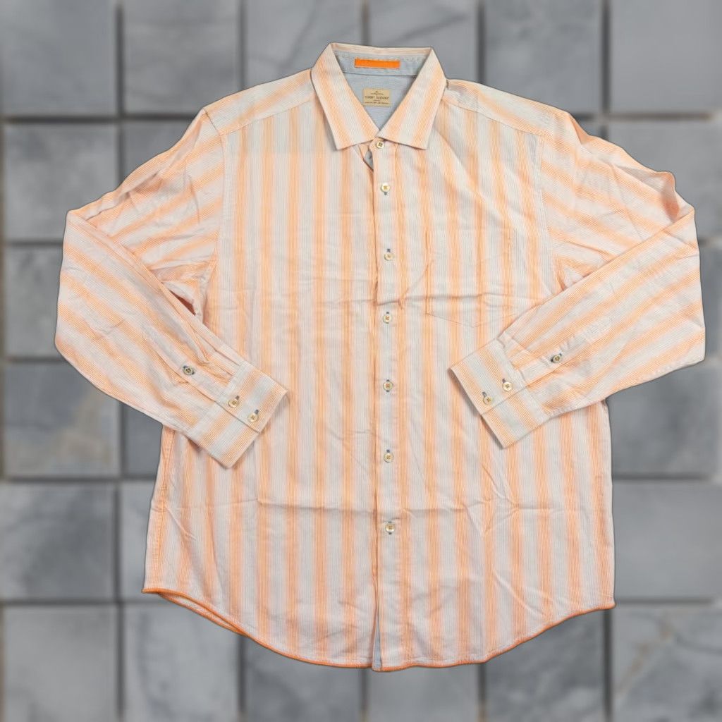 Tommy Bahama Tommy Bahama Jeans Shirt Men Large Orange Striped Long Sleeve Button-Up Cotton Casual Mens Size US L / EU 52-54 / 3 - 1 Thumbnail