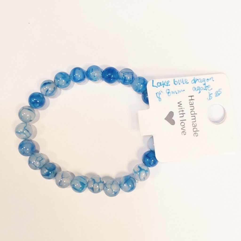 Handmade Lake Blue Dragon Agate Beaded Bracelet 8" Size ONE SIZE - 4 Thumbnail