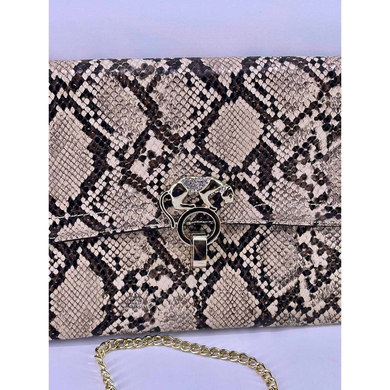 & Other Stories Vintage Snake Leather Shoulder Bag Jaguar Gold Lock Size ONE SIZE - 6 Thumbnail