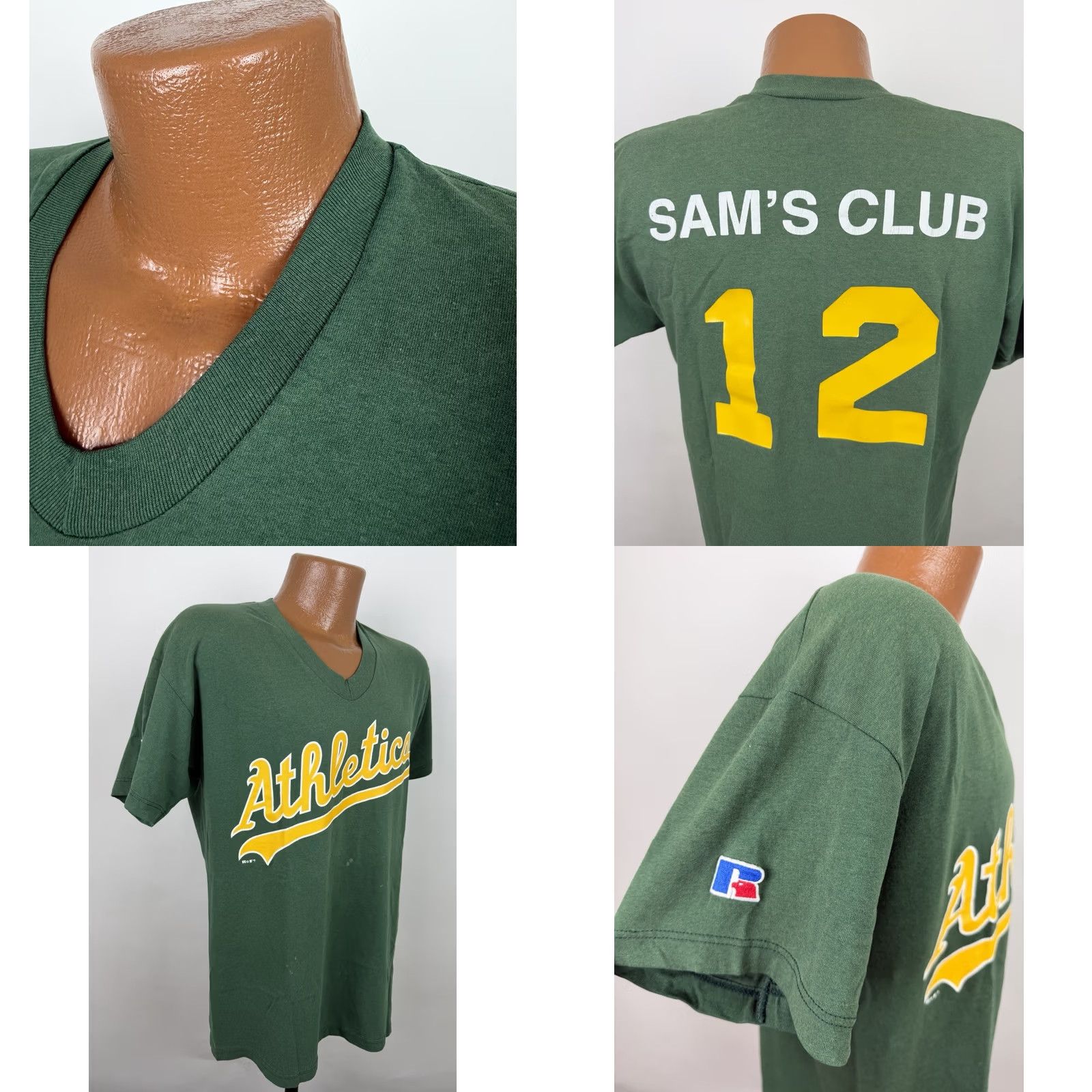 Russell Athletic VINTAGE Russell Athletic Baseball T-Shirt Mens M Green 90s Graphic Print V-Neck Short Sleeve Shirt Mens Size US M / EU 48-50 / 2 - 8 Thumbnail