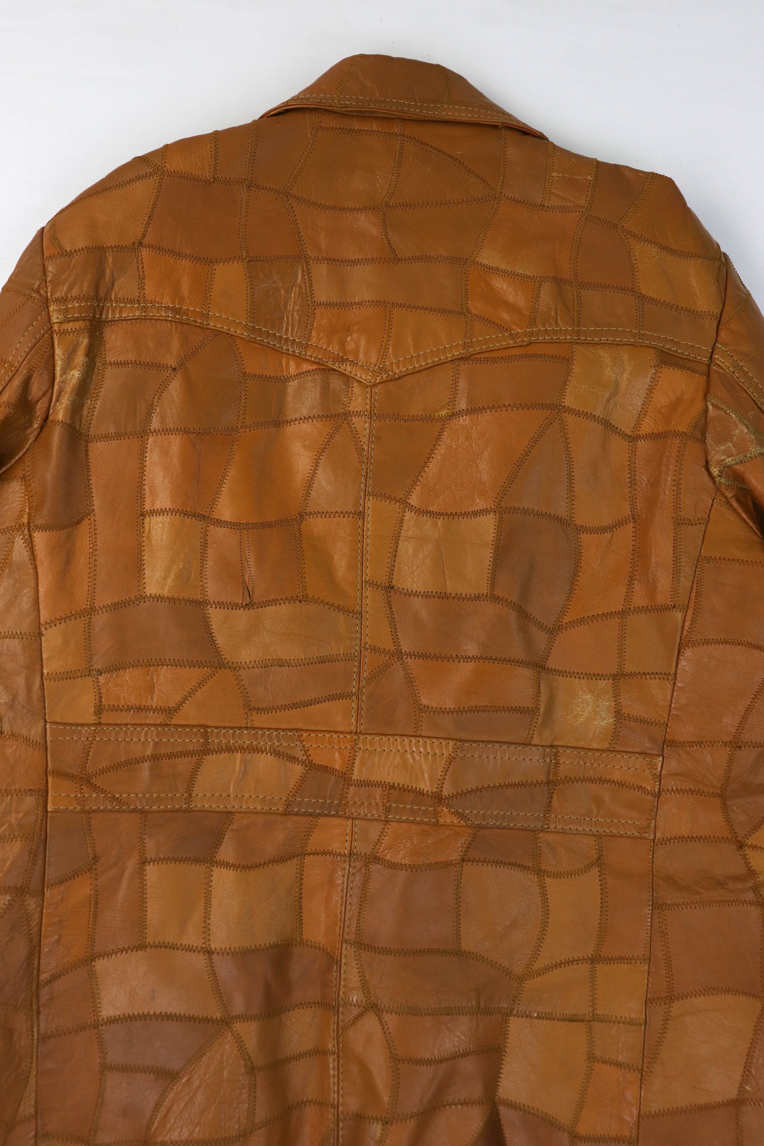 Vintage 70-80s Vintage Korean Caramel Tan Patchwork Leather Jacket Size US L / EU 52-54 / 3 - 6 Thumbnail