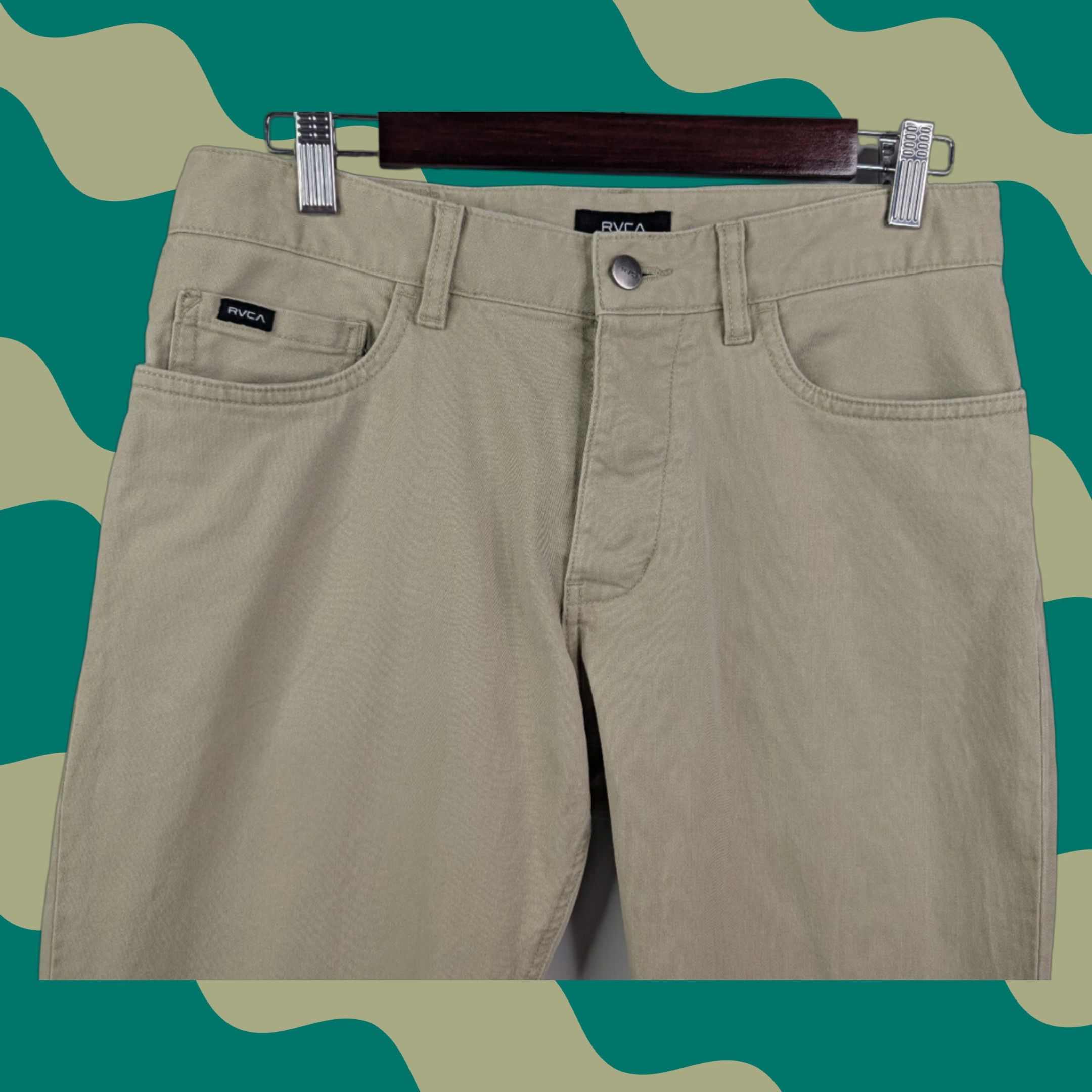RVCA RVCA Weekend Fit Pants Men's 30 Khaki Chino Rope Belt Loops Flat Front Regular Straight 32x32 Casual Autumn Spring Summer Winter Beig/Beige Size US 30 / EU 46 - 1 Thumbnail