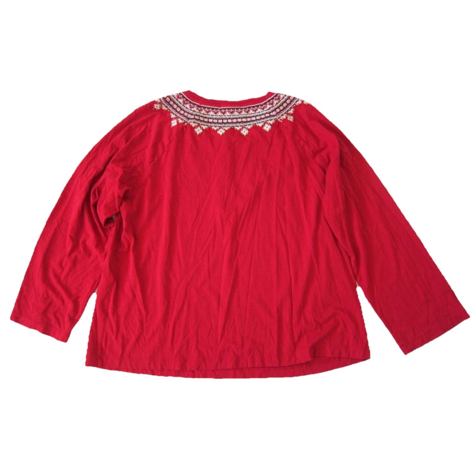 J. Jill VINTAGE J.Jill Embroidered Red Long Sleeve Blouse Women XL Cotton Rayon T-Shirt Style Tunic Shirt Size XL / US 12-14 / IT 48-50 - 2 Thumbnail