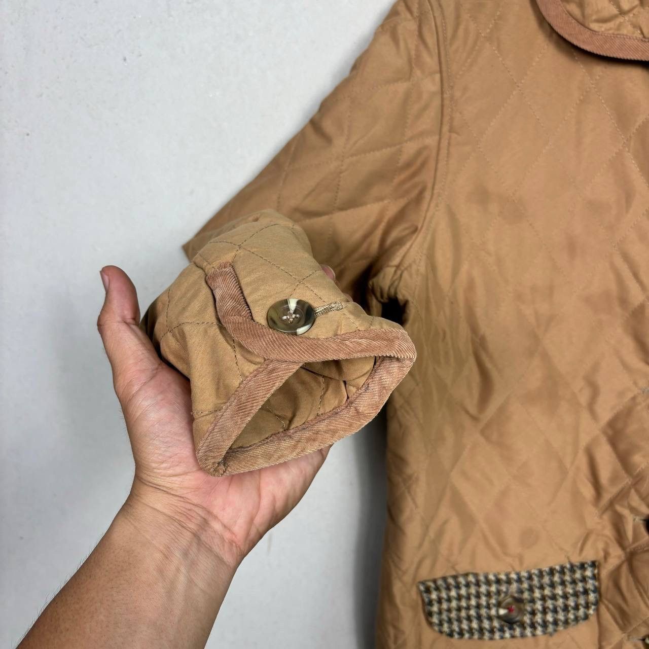 Harris Tweed Quilted Jacket Natural Palette Brown M