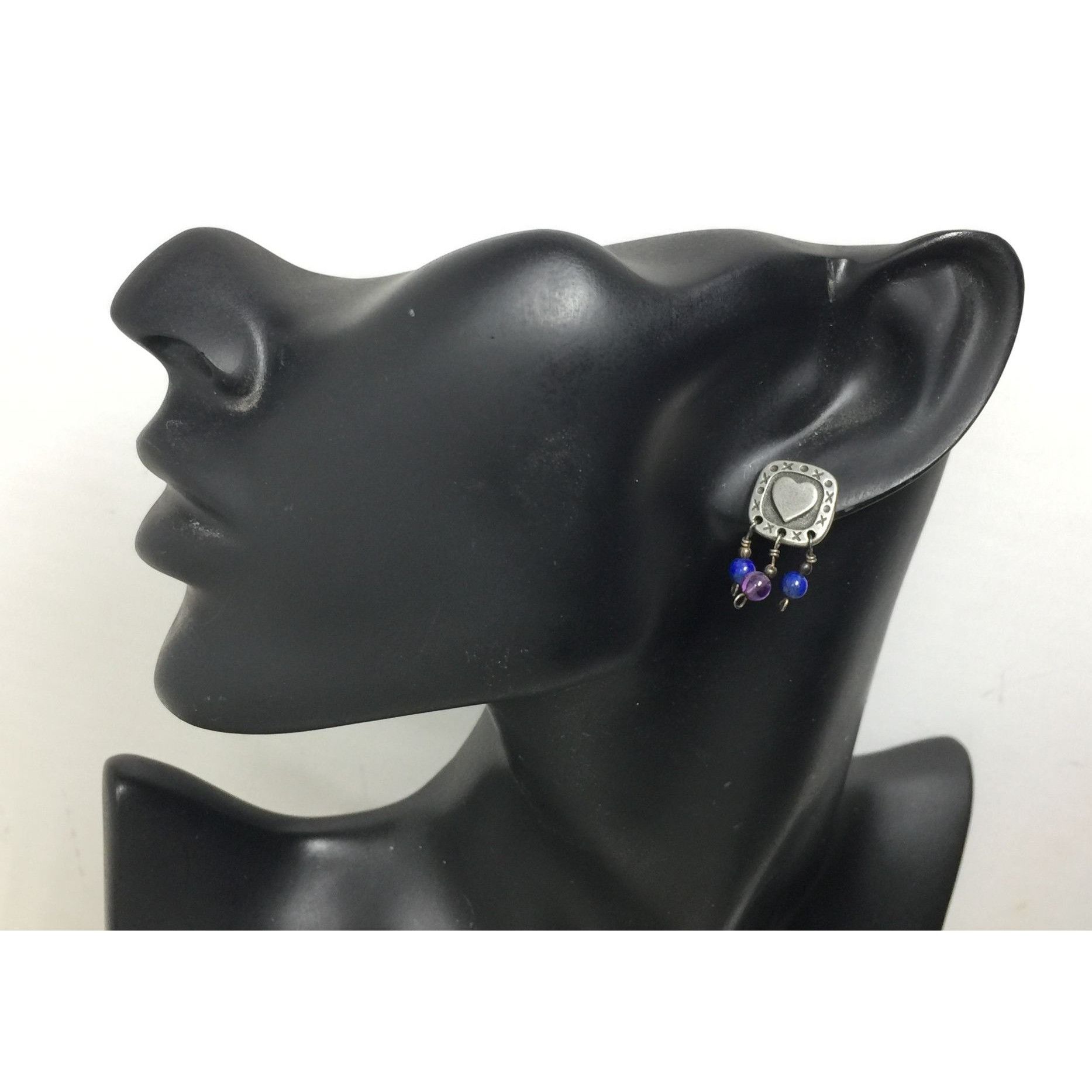Other Women's Squared Silver tone and Purple Beaded Dangle Heart E Size ONE SIZE - 1 Thumbnail