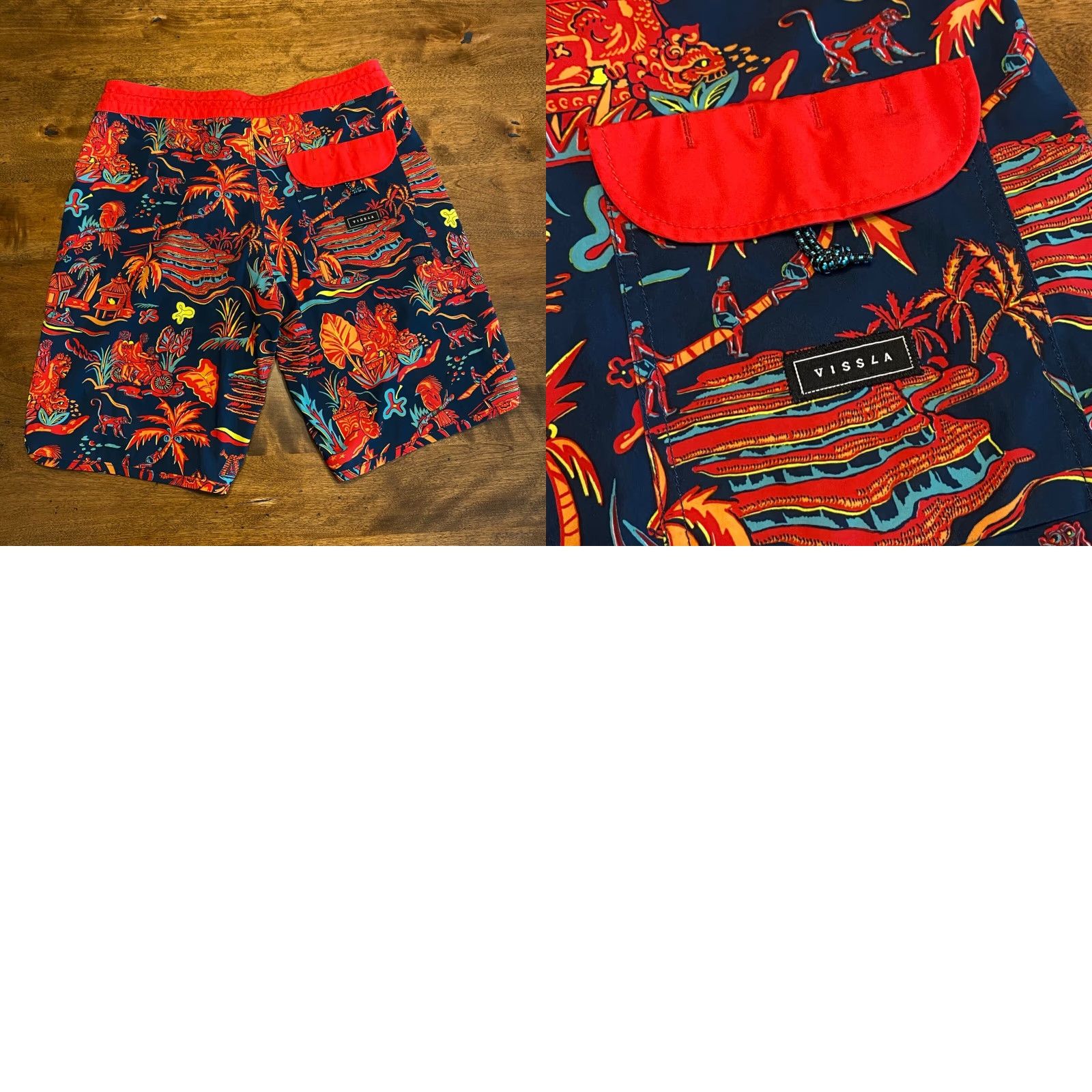 Vissla Vissla Board Shorts Mens 29 Red Hawaiian Drawstring 9" Inseam Swim Trunks Size US 29 - 8 Thumbnail